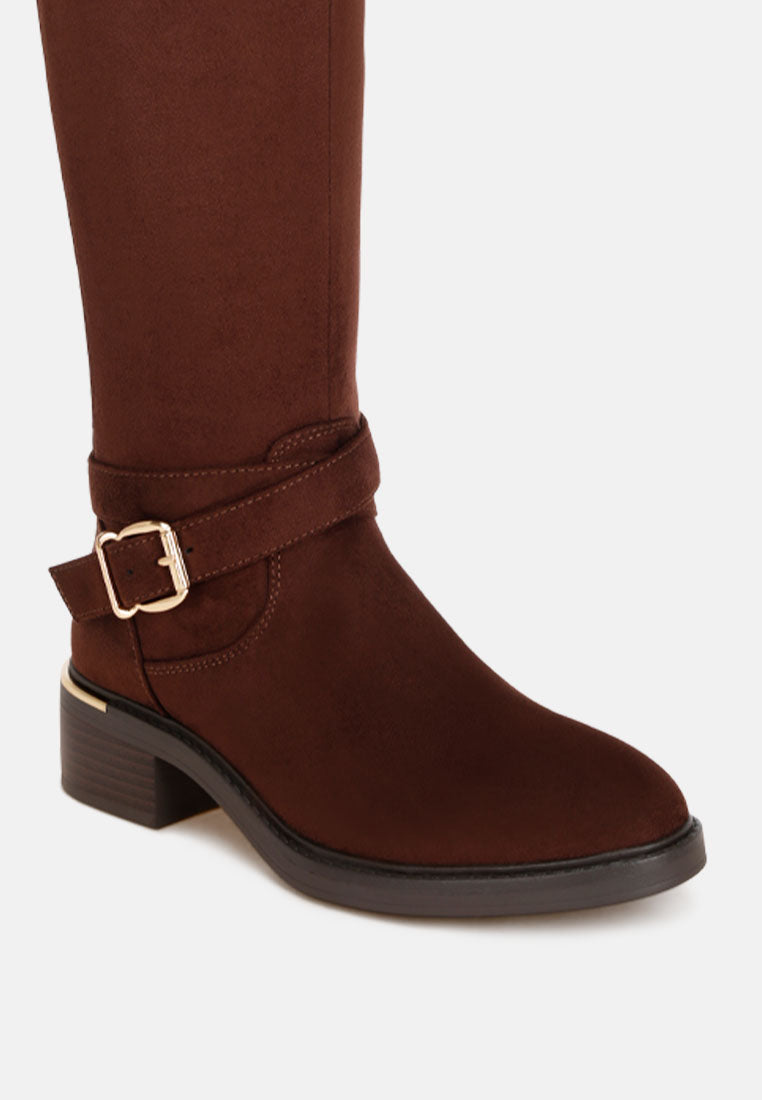 basheba buckle strap knee-high boots#color_brown-suede
