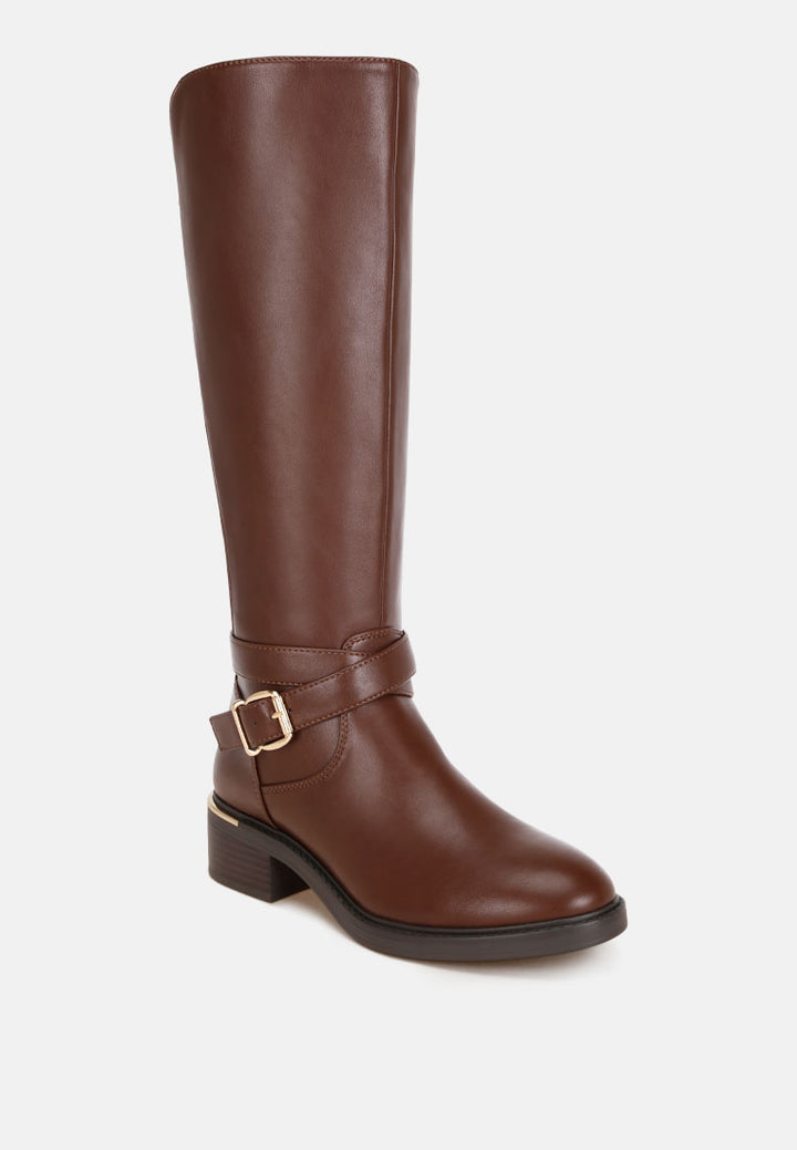 basheba buckle strap knee-high boots#color_brown-smooth