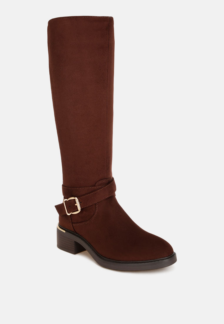 basheba buckle strap knee-high boots#color_brown-suede