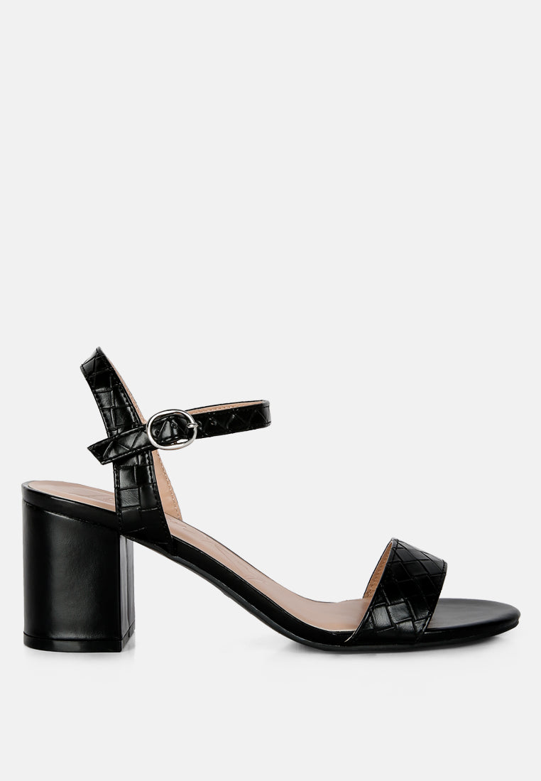 poiret woven strap block heel sandals#color_black