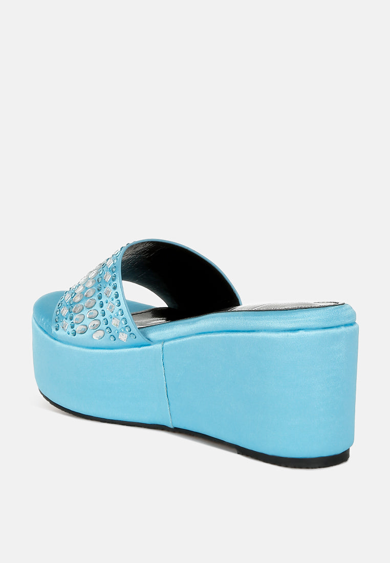 batanga diamante & rhinestone detail stylish flatforms#color_blue