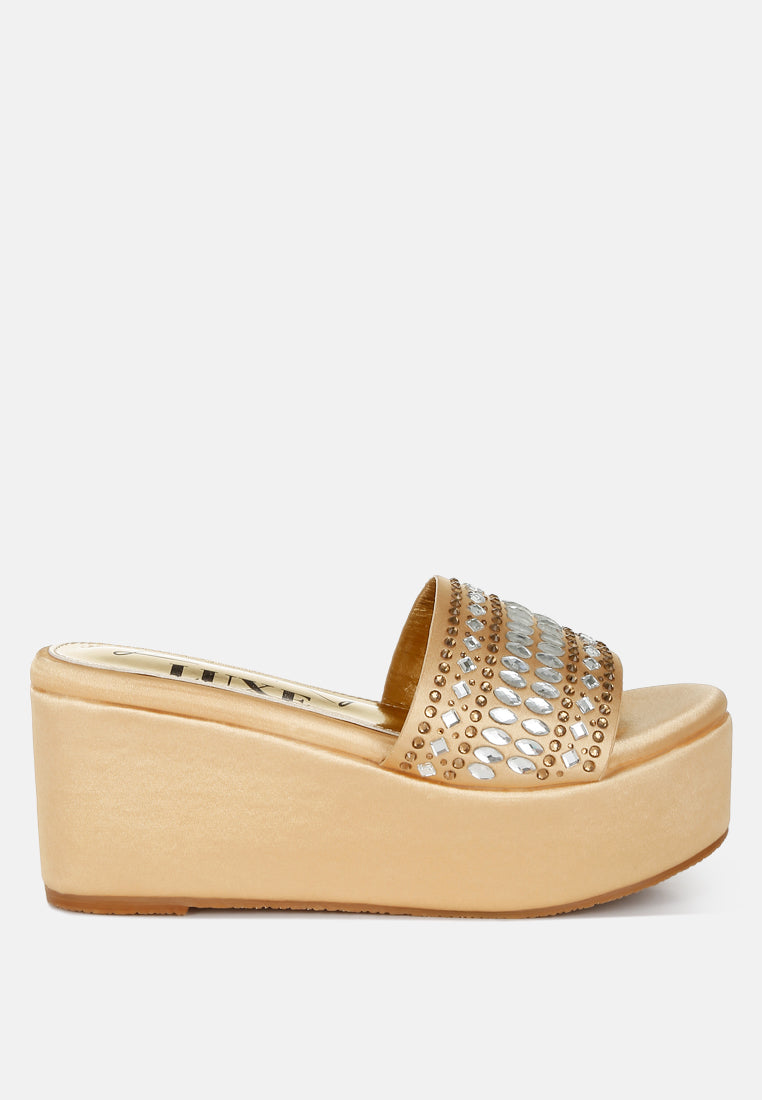 diamante & rhinestone detail stylish flatforms by ruw#color_gold