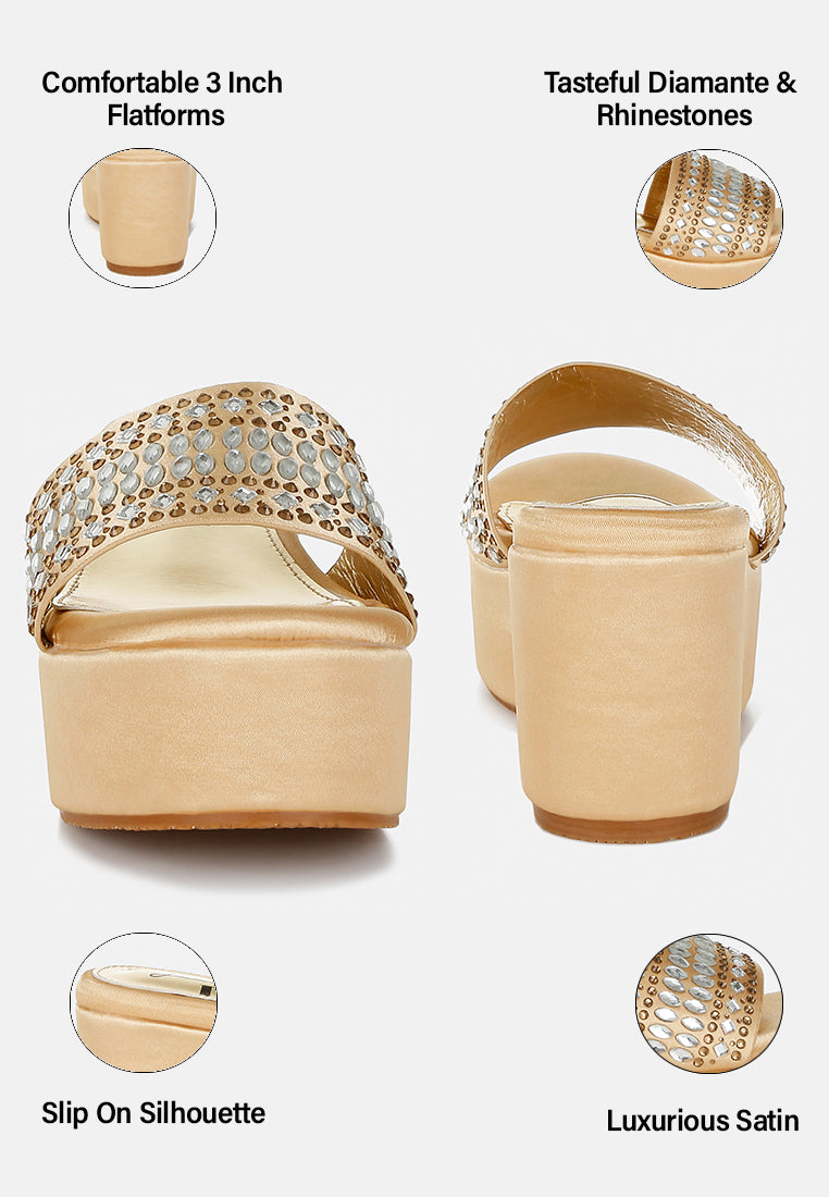 batanga diamante & rhinestone detail stylish flatforms#color_gold