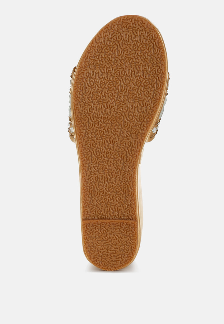 batanga diamante & rhinestone detail stylish flatforms#color_gold