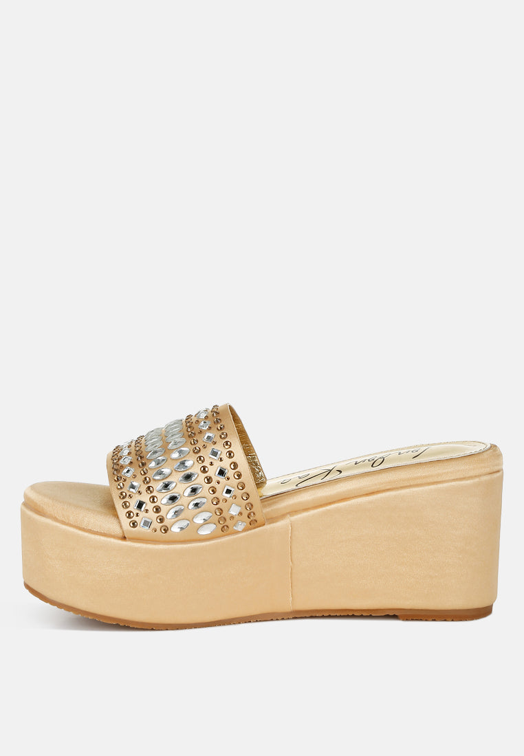 batanga diamante & rhinestone detail stylish flatforms#color_gold