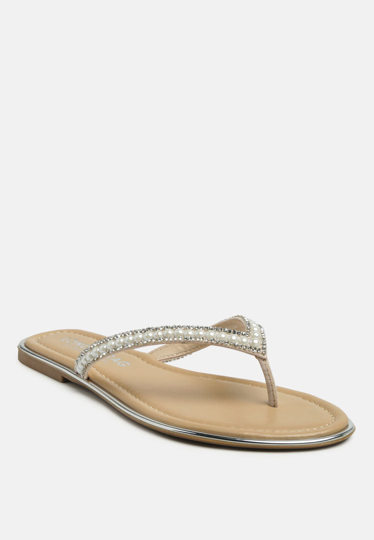beaded strap thong flats#color_nude