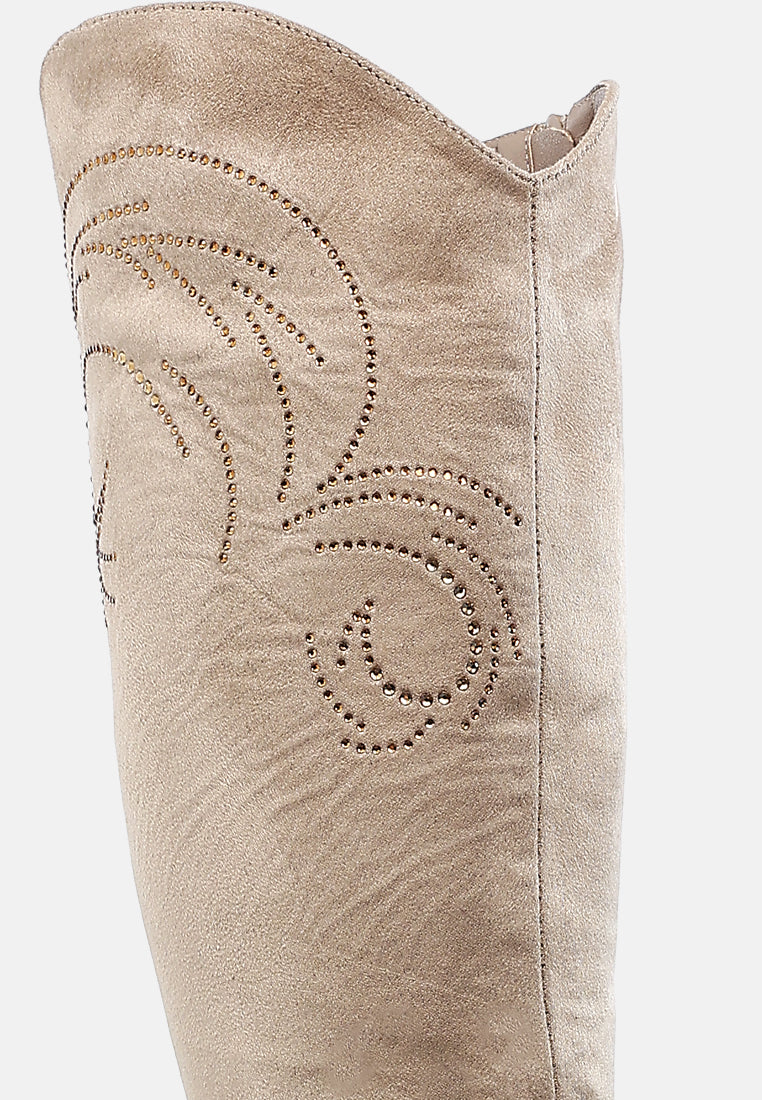 rhinestone patterned calf boots by ruw#color_beige