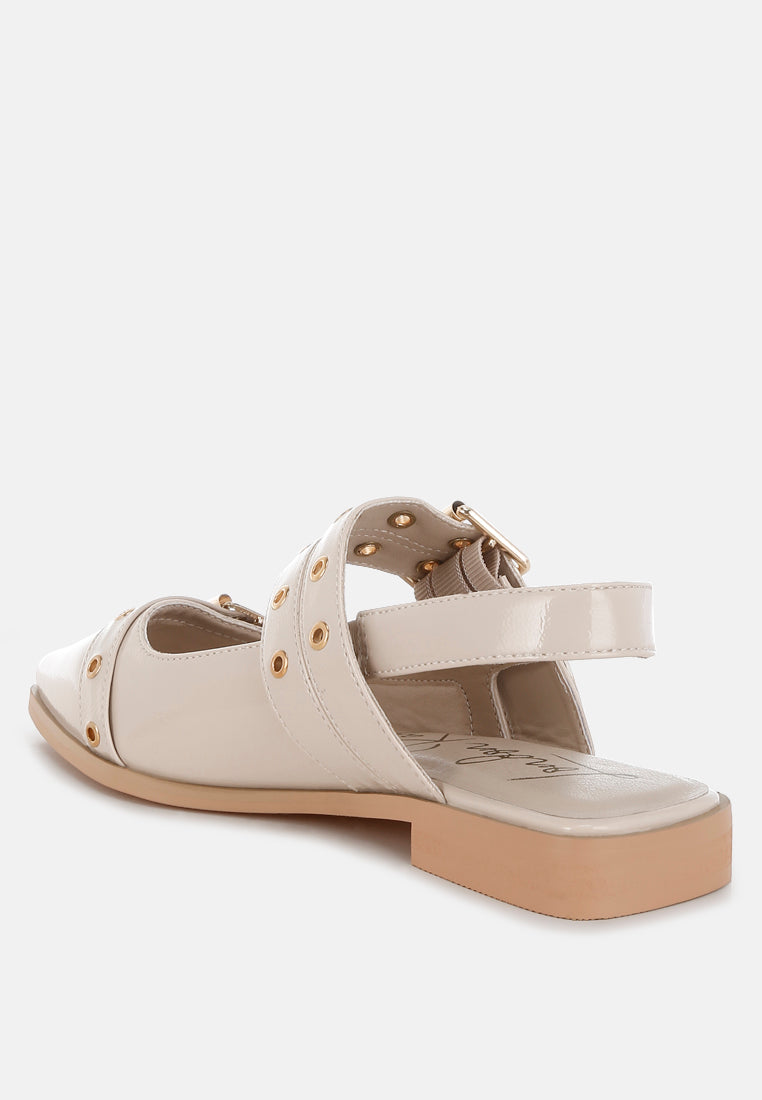 eyelets buckle detail flats by mode#color_beige