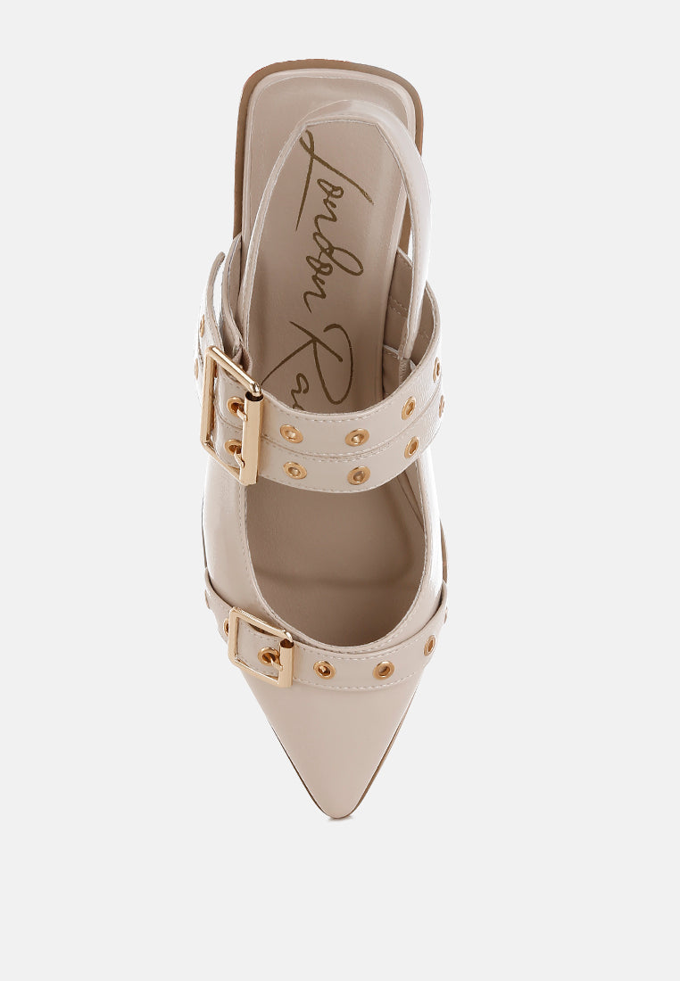 eyelets buckle detail flats by mode#color_beige