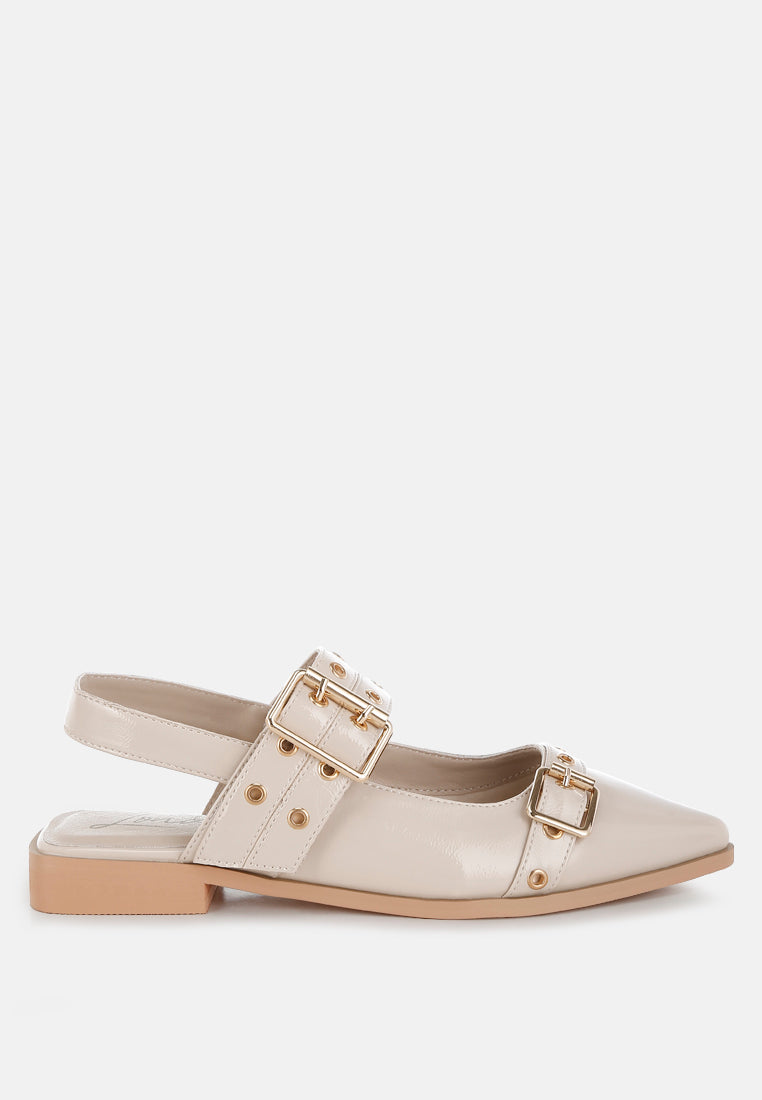 eyelets buckle detail flats by mode#color_beige