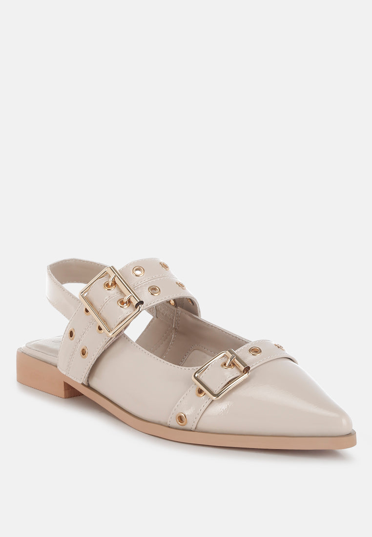 eyelets buckle detail flats by mode#color_beige