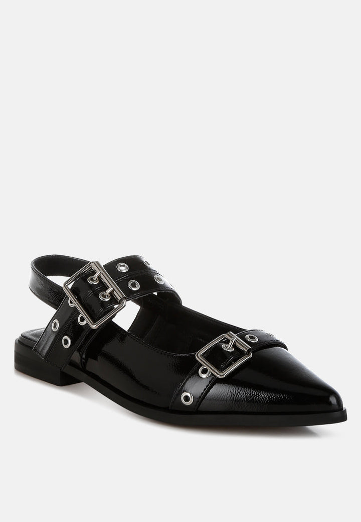 eyelets buckle detail flats by mode#color_black