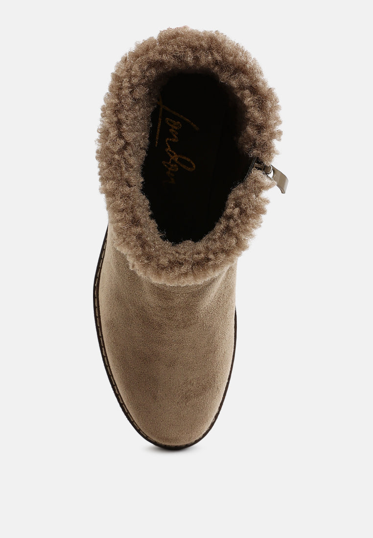 faux fur harness boots by mode#color_taupe