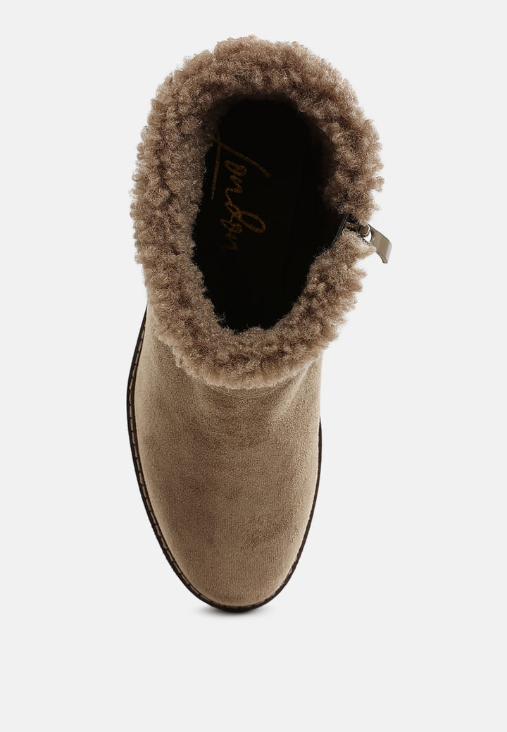faux fur harness boots by mode#color_taupe