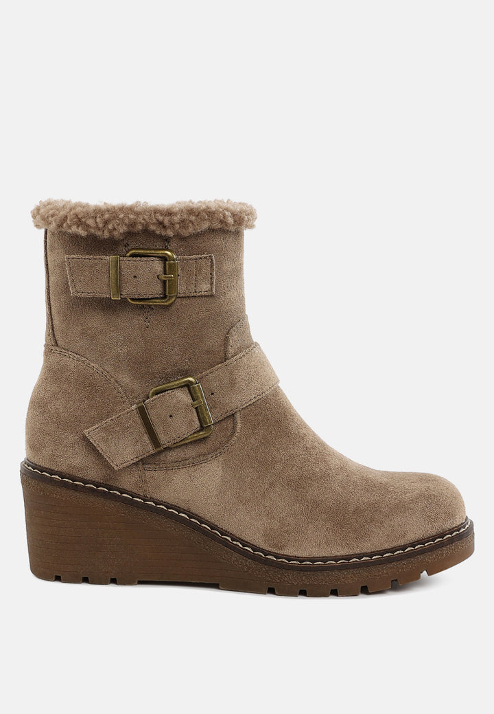 faux fur harness boots by ruw#color_taupe