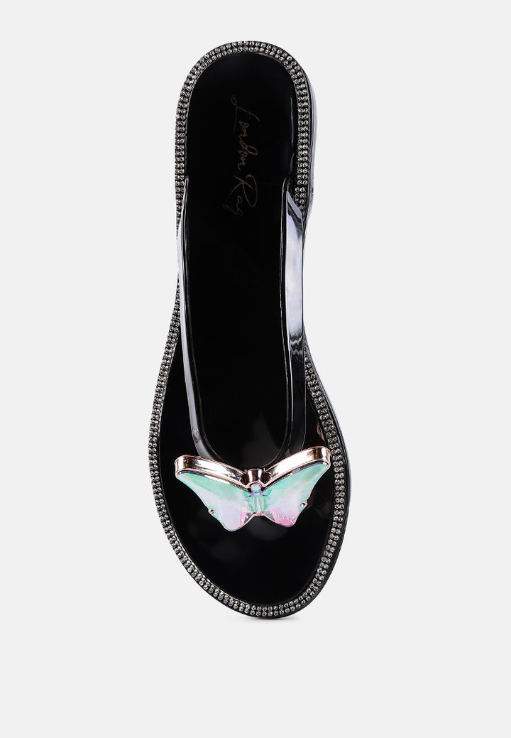 guler butterfly rhinestone jelly flats#color_black