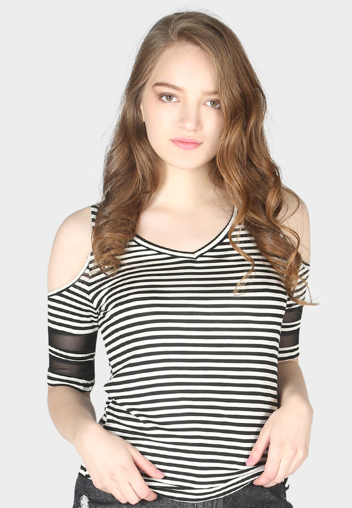 mariah stripe cold shoulder top#color_black