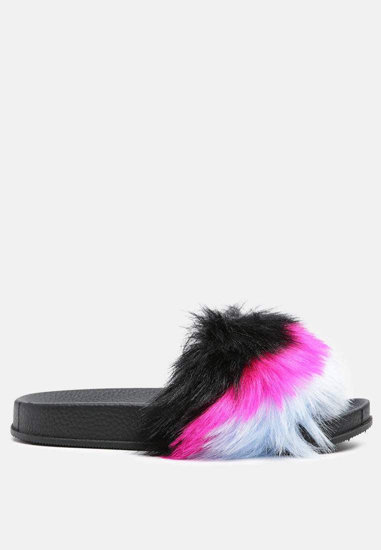 conchita black colorful fur slip-on flat#color_black