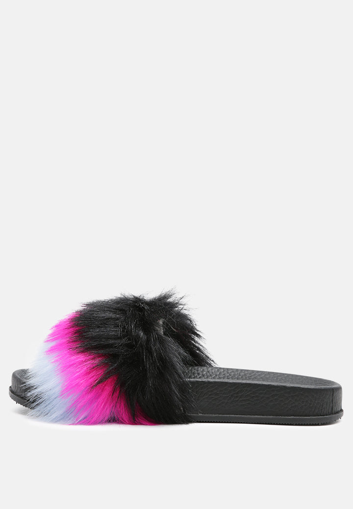conchita black colorful fur slip-on flat#color_black