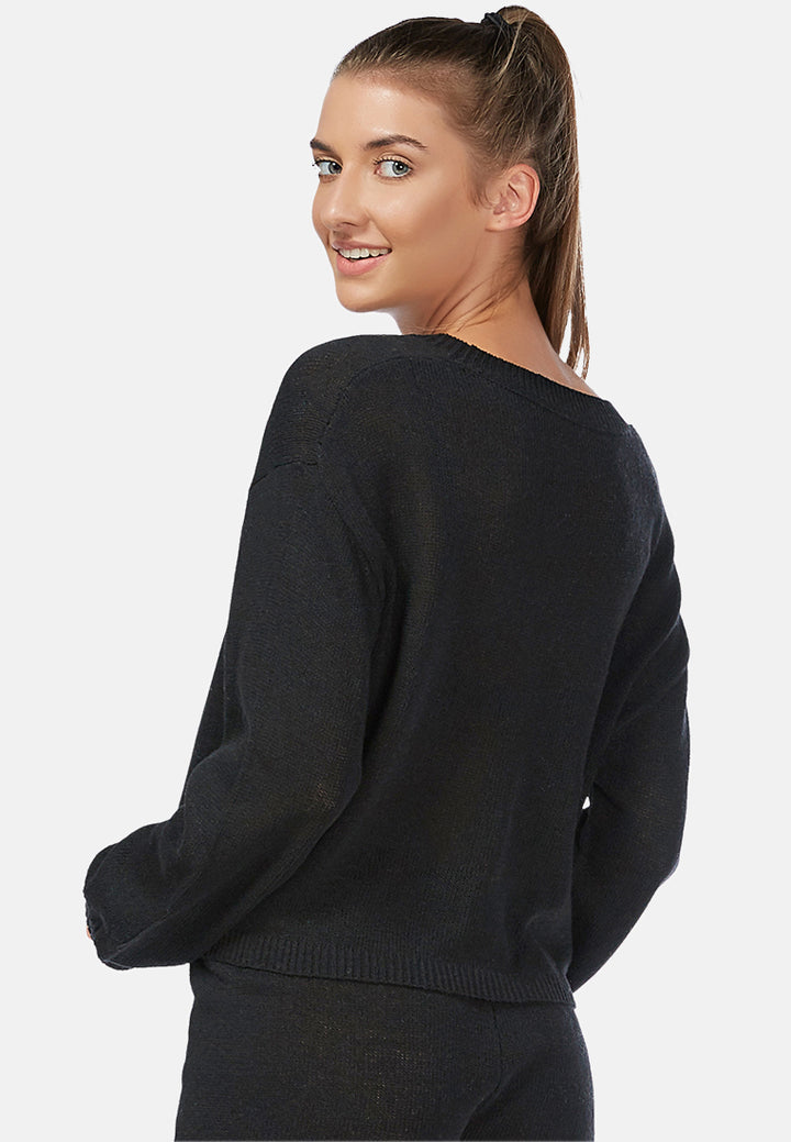 Crew Neck Long Sleeve Pullover#color_black