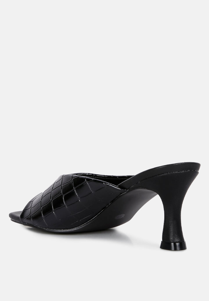 black croc kitten heel slider sandals#color_black