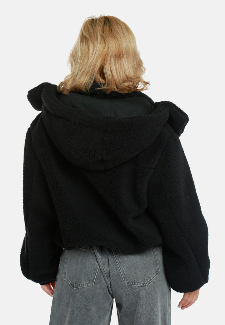 black faux fur hooded jacket by ruw#color_black