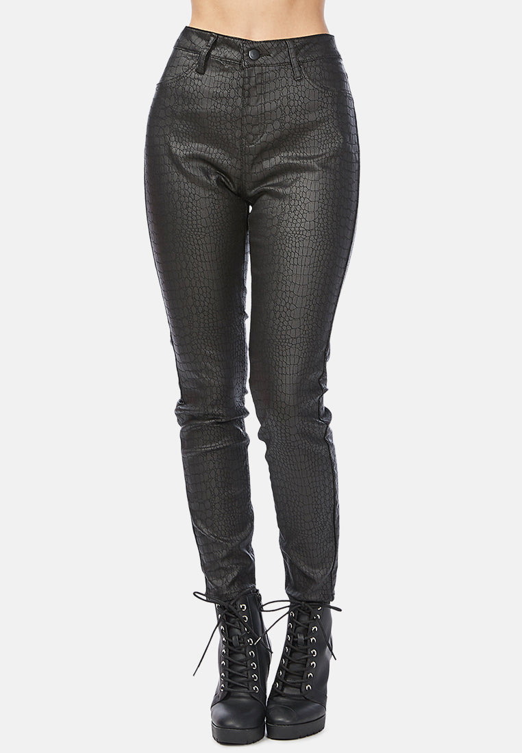 black slither-in textured slim fit pants#color_black