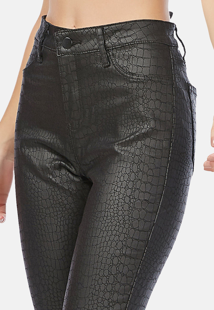 black slither-in textured slim fit pants#color_black