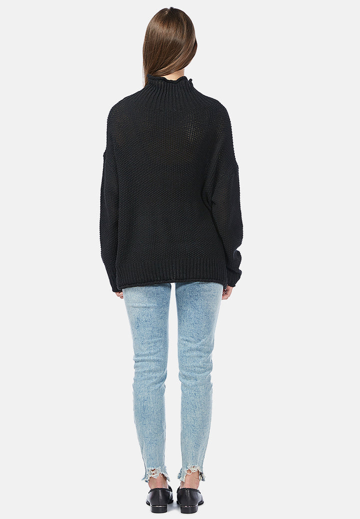 turtle neck knitted pullover#color_black