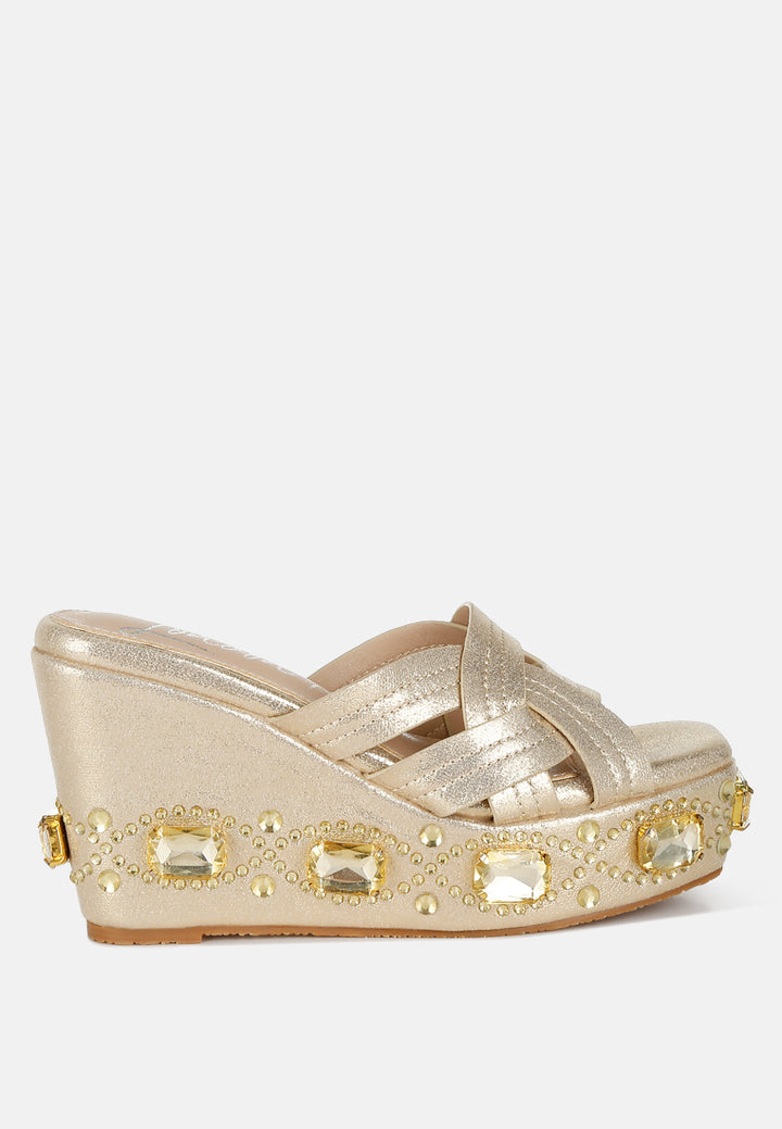 blistronic chunky diamante & rhinestone cut-out sandals#color_gold