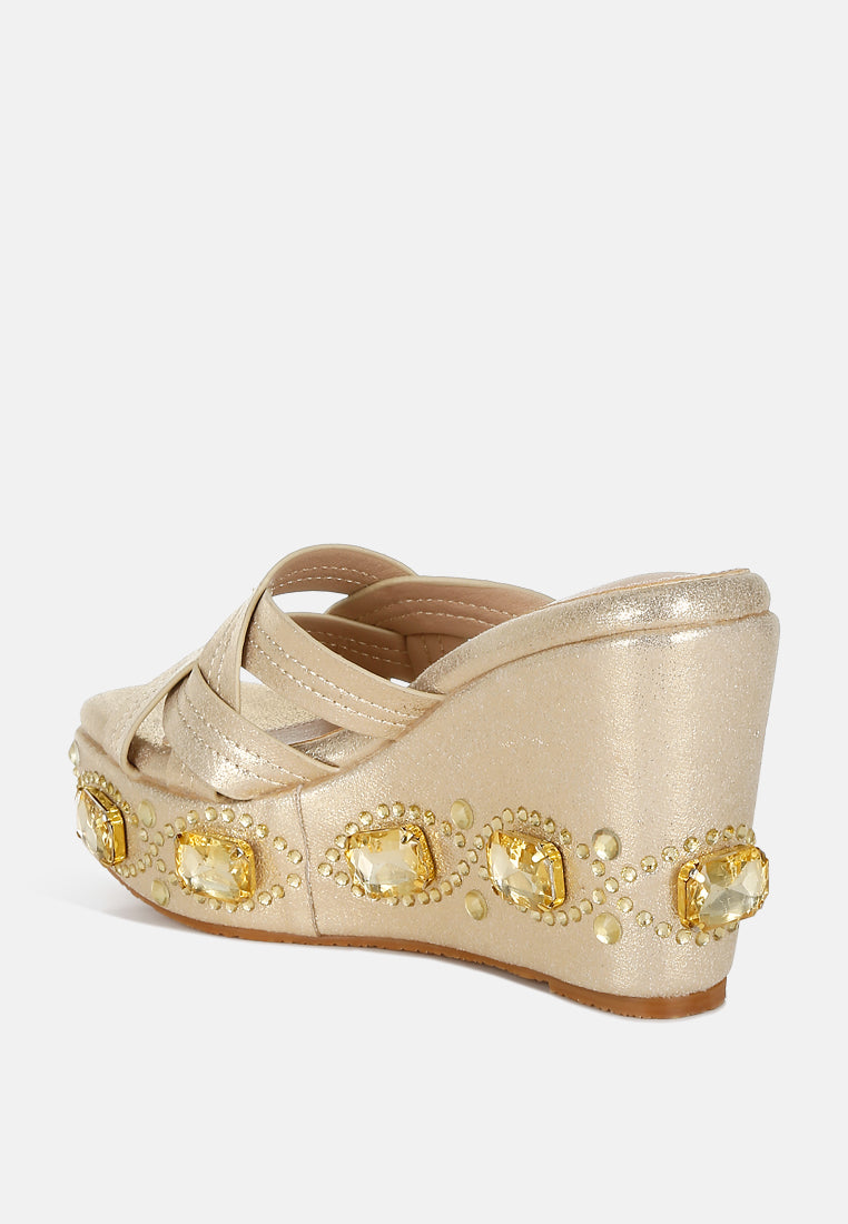 blistronic chunky diamante & rhinestone cut-out sandals#color_gold