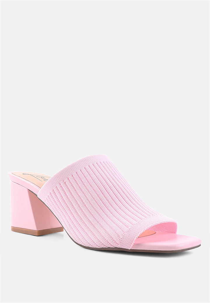 smooth slideway block heeled knitted slip-on sandals by ruw#color_pink