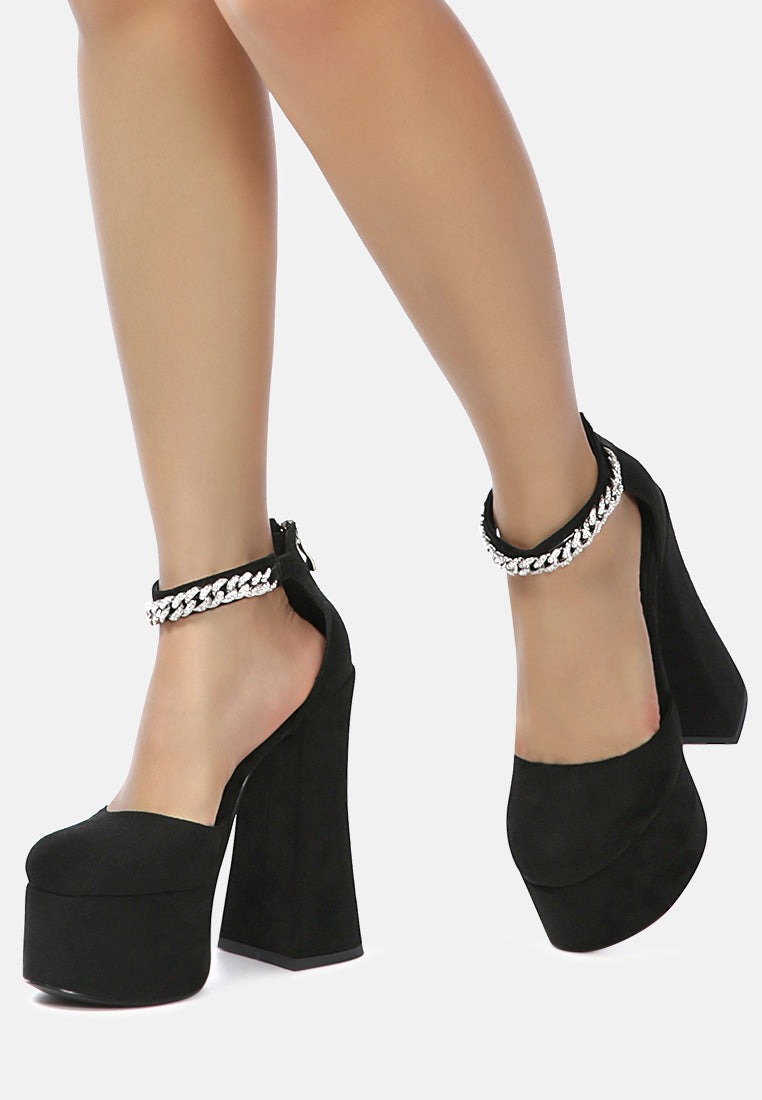 lucky me block platform sandal with metal chain#color_black