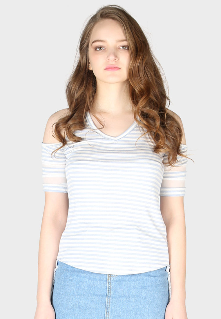 mariah stripe cold shoulder top#color_blue