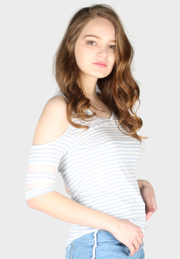 mariah stripe cold shoulder top#color_blue