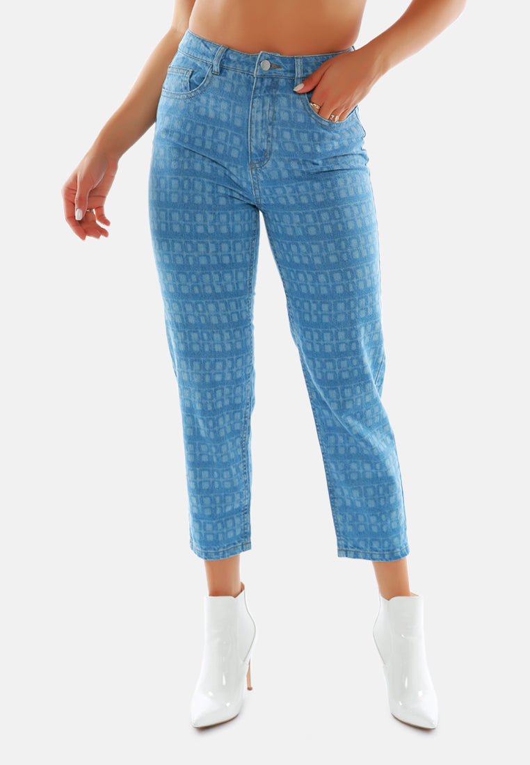 blue printed mom fit blue jeans pants#color_blue