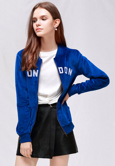 blue velvet zipper jacket#color_blue