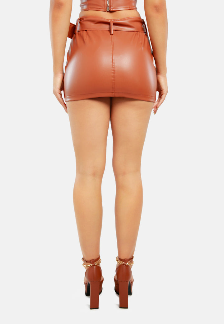 bodycon mini slit skirt#color_tan