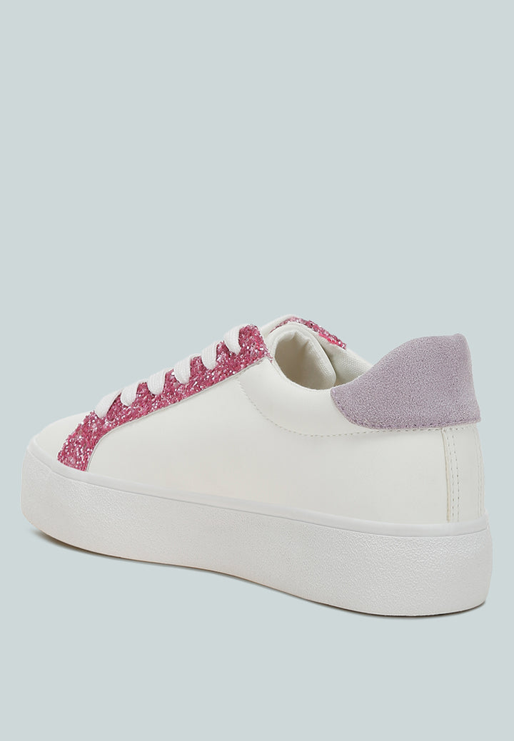 bomber metallic star glitter sneakers#color_white-pink