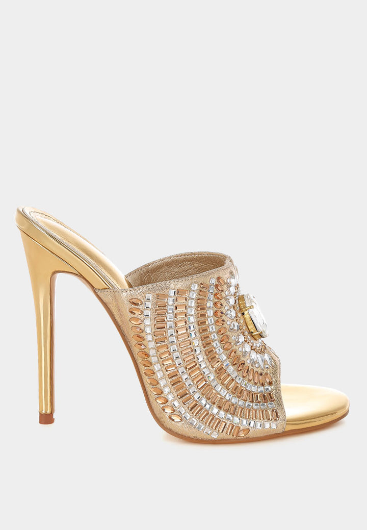 boska metallic slip on stiletto heels#color_gold