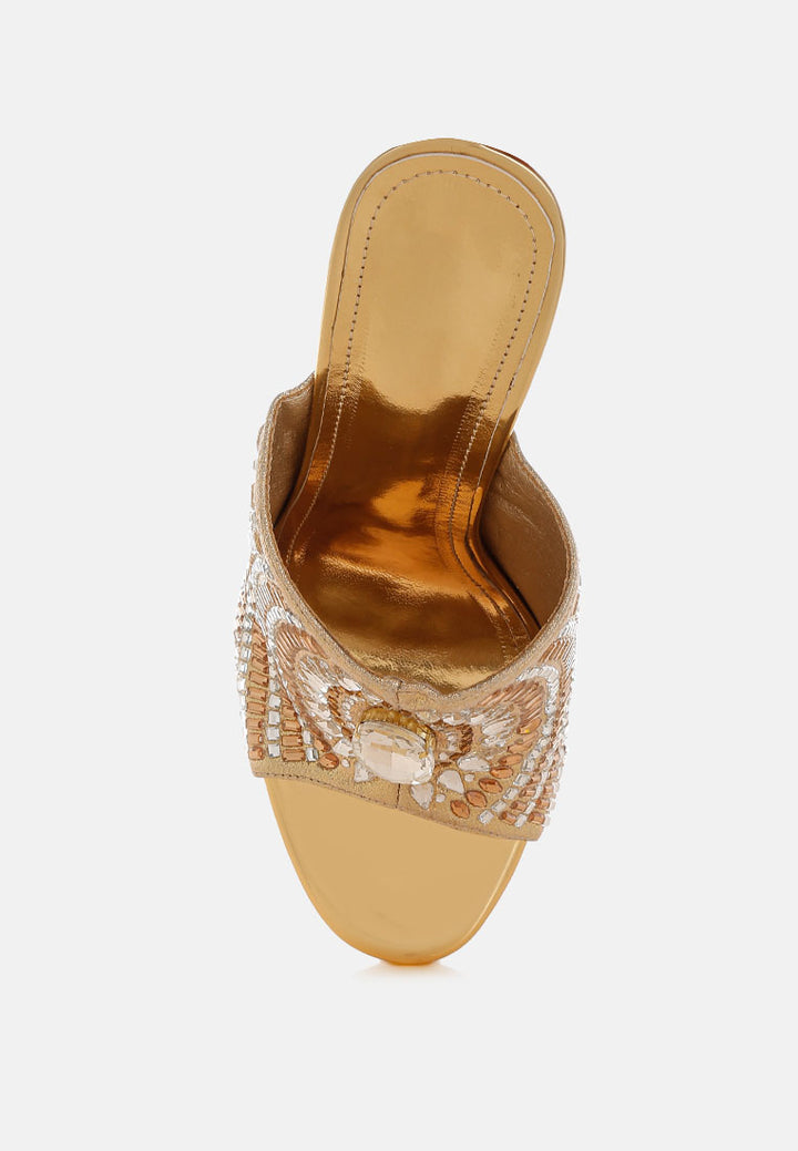 boska metallic slip on stiletto heels#color_gold