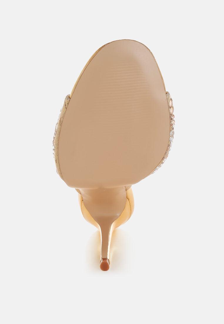 boska metallic slip on stiletto heels#color_gold