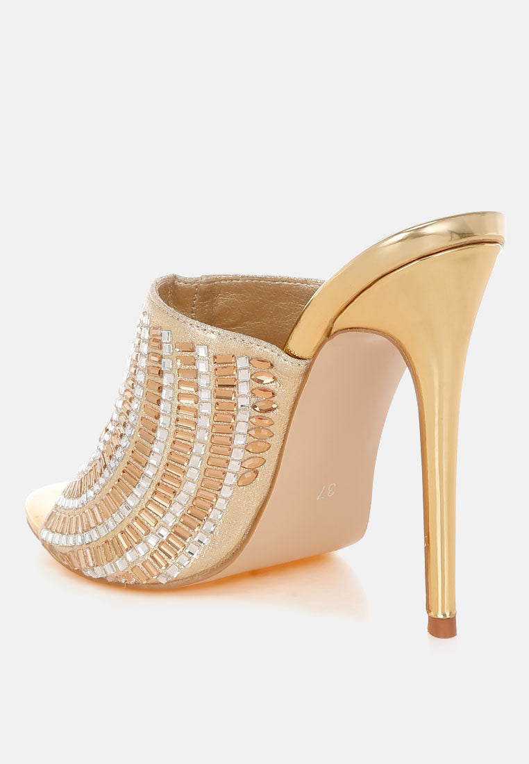 boska metallic slip on stiletto heels#color_gold