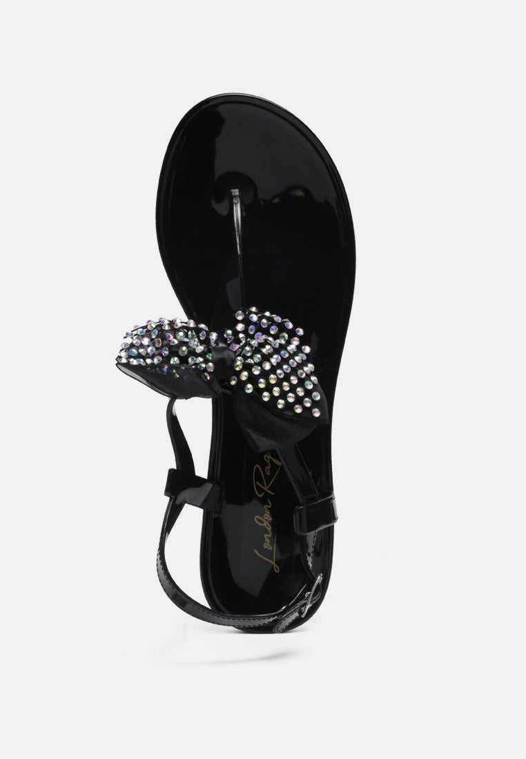 bow-tie t strap flat sandals#color_black