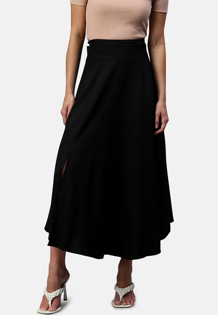 Bow Detail Slit Long Skirt#color_black