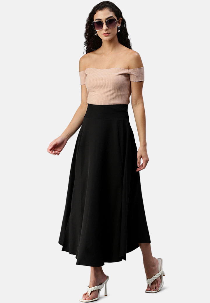 Bow Detail Slit Long Skirt#color_black