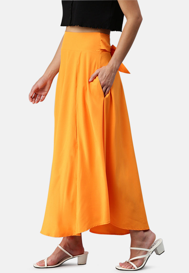 Bow Detail Slit Long Skirt#color_orange