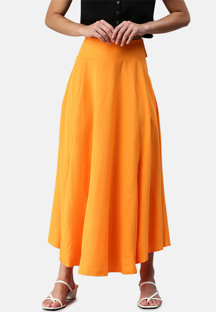 Bow Detail Slit Long Skirt#color_orange