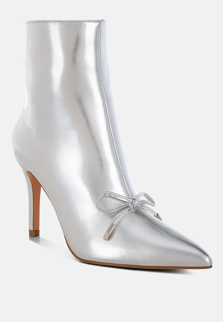 bow detail metallic high ankle boots#color_silver