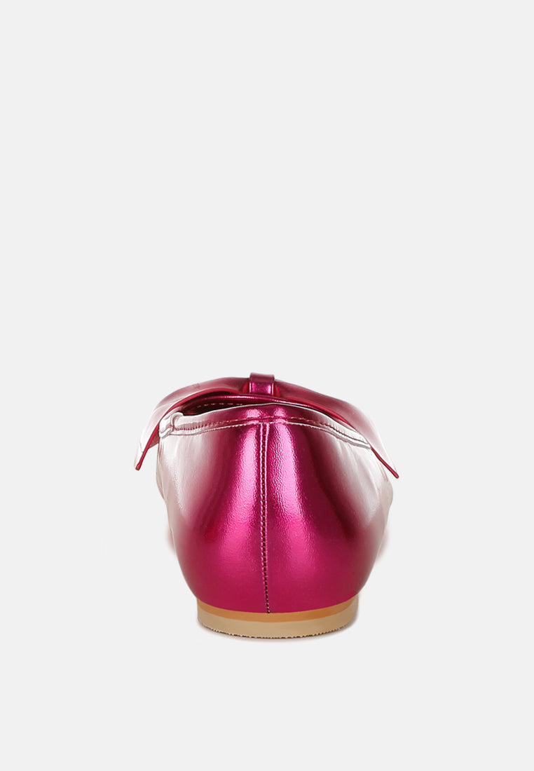 metallic pleather bow ballerinas by ruw#color_fuchsia